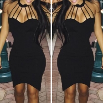 Sexy Solid Color Irregular Hem Hollow Out Bodycon Dress