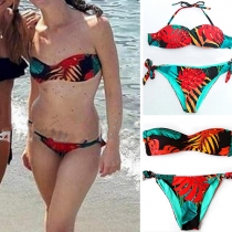 Sexy Printed Lace-up Halter Bikini Set