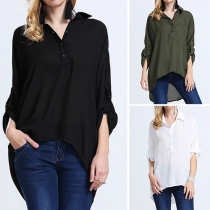 Fashion Solid Color Long Sleeve High-low Hem Chiffon Blouse