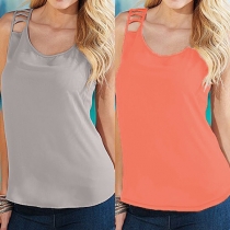 Sexy Backless Sleeveless Round Neck Solid Color Top