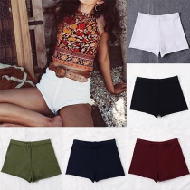 Fashion Solid Color High Waist Knit Shorts