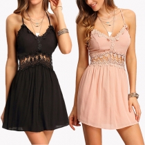 Sexy Backless V-neck Lace Spliced High Waist Cami Dress