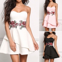 Sexy Strapless High Waist Embroidered Dress