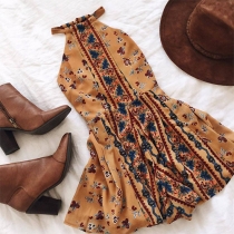 Fashion Sleeveless Round Neck Printed Romper