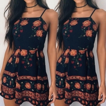 Fashion High Waist Printed Sling Dress