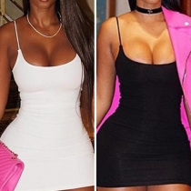 Sexy Solid Color Low-cut Backless Slim Fit Sling Dress