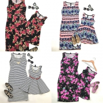 Fashion Sleeveless Round Neck Printed Dress