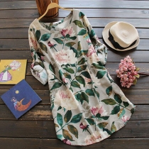 Fashion Long Sleeve Round Neck Printed Dress