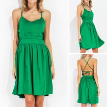 Sexy Backless Solid Color Sling Dress