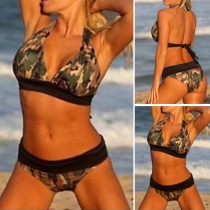Army Style Kamouflagetryckt Lace-up Halter Bikini Set