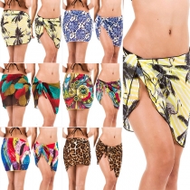 Sexy Lace-up Printed Chiffon Beach Skirt