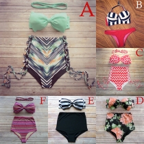 Sexy Printed High Waist Bandeau Bikini Set