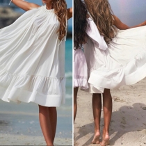 Fashion Solid Color Sleeveless Round Neck Loose Dress