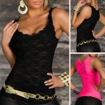 Fashion Solid Color Sleeveless Round Neck Slim Fit Lace Top