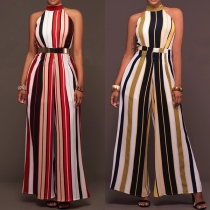 Fashion Sleeveless High Waist Striped Jumpsuit