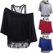T-shirt med spetsskarvad Dolman Sleeve