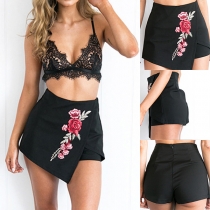 Fashion High Waist Irregular Hem Embroidered Skort