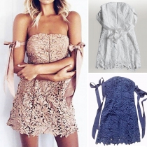 Sexy Strapless High Waist Lace-up Lace Dress
