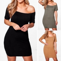 Sexig kortärmad off-shoulder enfärgad Bodycon-klänning
