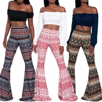 Fashion High Waist Printed Flared Pants