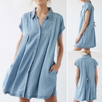 Fashion Short Sleeve POLO Collar Single-breasted Loose Dress