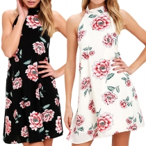 Sexy Backless Printed Lace-up Halter Dress