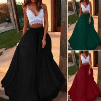 Fashion Solid Color High Waist Chiffon Maxi Skirt