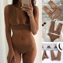 Fashion Sexy Solid Color Two-piece Bikini Set 