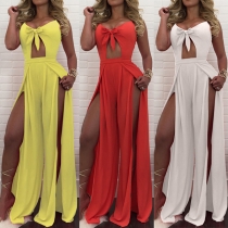 Sexy Backless Hollow Out High Waist Slit Hem Chiffon Jumpsuit