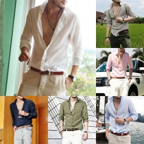 Fashion Solid Color Long Sleeve POLO Collar Men's Shirt