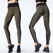 Fashion Gauze Spliced High Waist Stretch Leggings