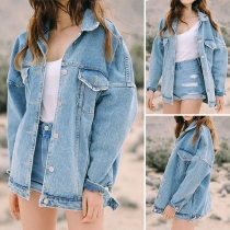 Retro Style Long Sleeve Single-breasted Denim Coat