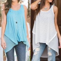 Chic Style Solid Color Chiffon Spliced High-low Hem Tank Top