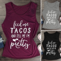 Fashion Letters Printed Sleeveless Round Neck T-shirt