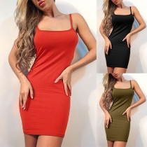 Simple Style Solid Color Slim Fit Sling Dress