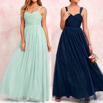 Sexy Backless V-neck High Waist Solid Color Party Dress