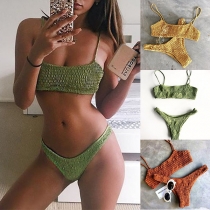 Sexy Solid Color Wrinkled Bikini Set