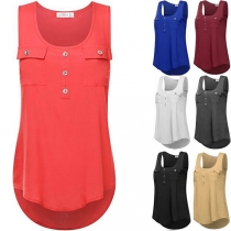 Fashion Solid Color Sleeveless Round Neck High-low Hem Top