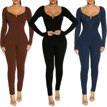 Sexy Deep V-neck 3/4 Sleeve High Waist Slim Fit Jumpsuit