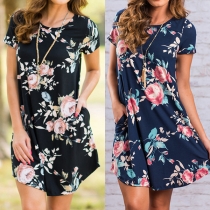 Fashion Short Sleeve Round Neck Printed Dress