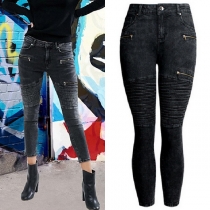 Fashion High Waist Wrinkled Ripped Stretch Skinny Jeans