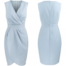 Elegant Solid Color Sleeveless V-neck Slim Fit Dress