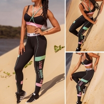 Sexy Backless Letters Printed Sports Suit