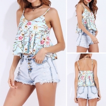 Sexy Backless V-neck Printed Cami Top