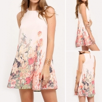 Fashion Sleeveless Round Neck Printed Dress