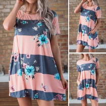 Fashion Short Sleeve Round Neck Printed T-shirt Dress