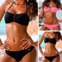 Sexy Solid Color Halter Bikini Set