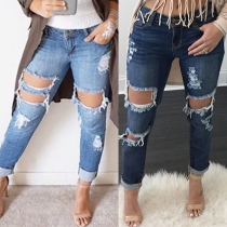 Sexy Low-waist Hollow Out Ripped Skinny Jeans