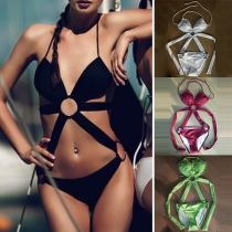 Sexy Backless Hollow Out Solid Color One-piece Swimsuit