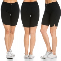 Fashion Solid Color High Waist Slim Fit Denim Knee Shorts